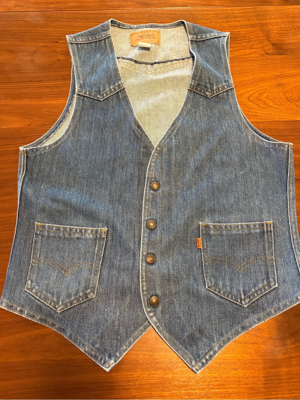 Vintage 70s Levi's Orange Tab Snap Denim Vest Medium Wash Western ~ Size M